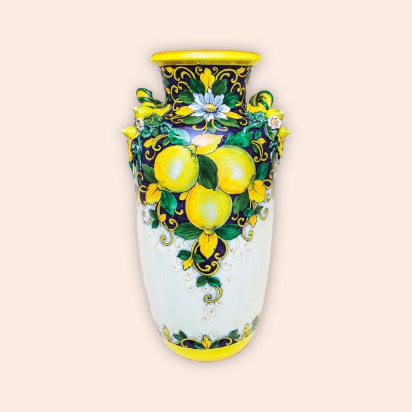 TALL MISSILE-SHAPED VASE LIMONI FONDO BLU cm.100h